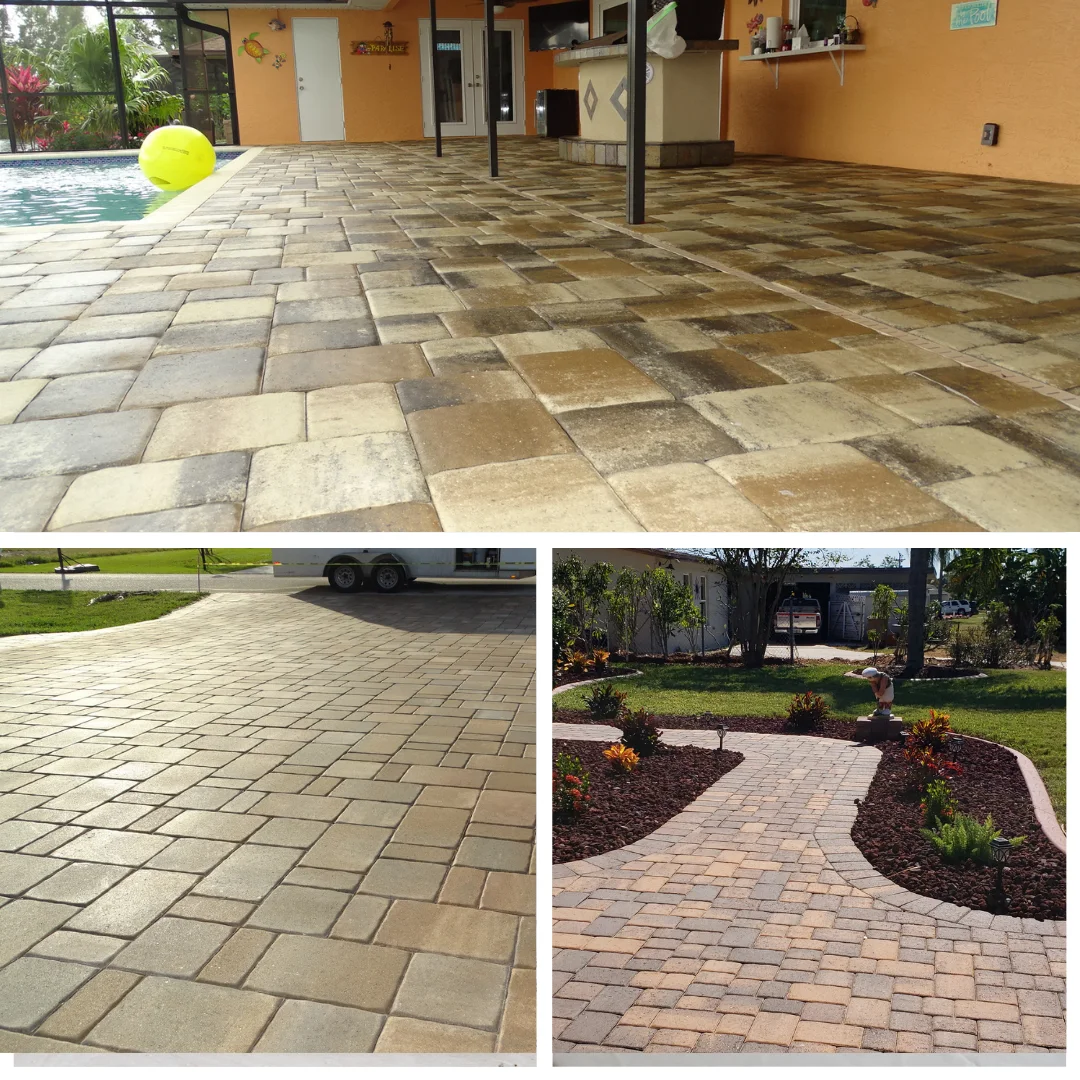Completed Xtreme Paver Solutions driveway, pool deck and walkway projects